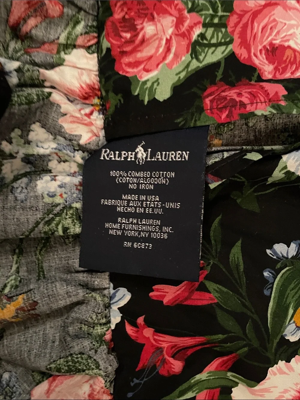 VTG Ralph Lauren Isadora Cossette Black Floral Ruffled Pillow Sham (2) Standard